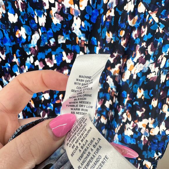 Maggy London Raglan Long Sleeve Crew Neck Blue Speckled Print Blouson Midi Dress - Picture 13 of 14